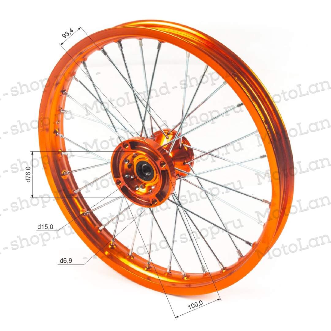 Обод передний 17" (1,60-R17 d=15mm) CNC ступица, алюминий/оранжевый X-TECH