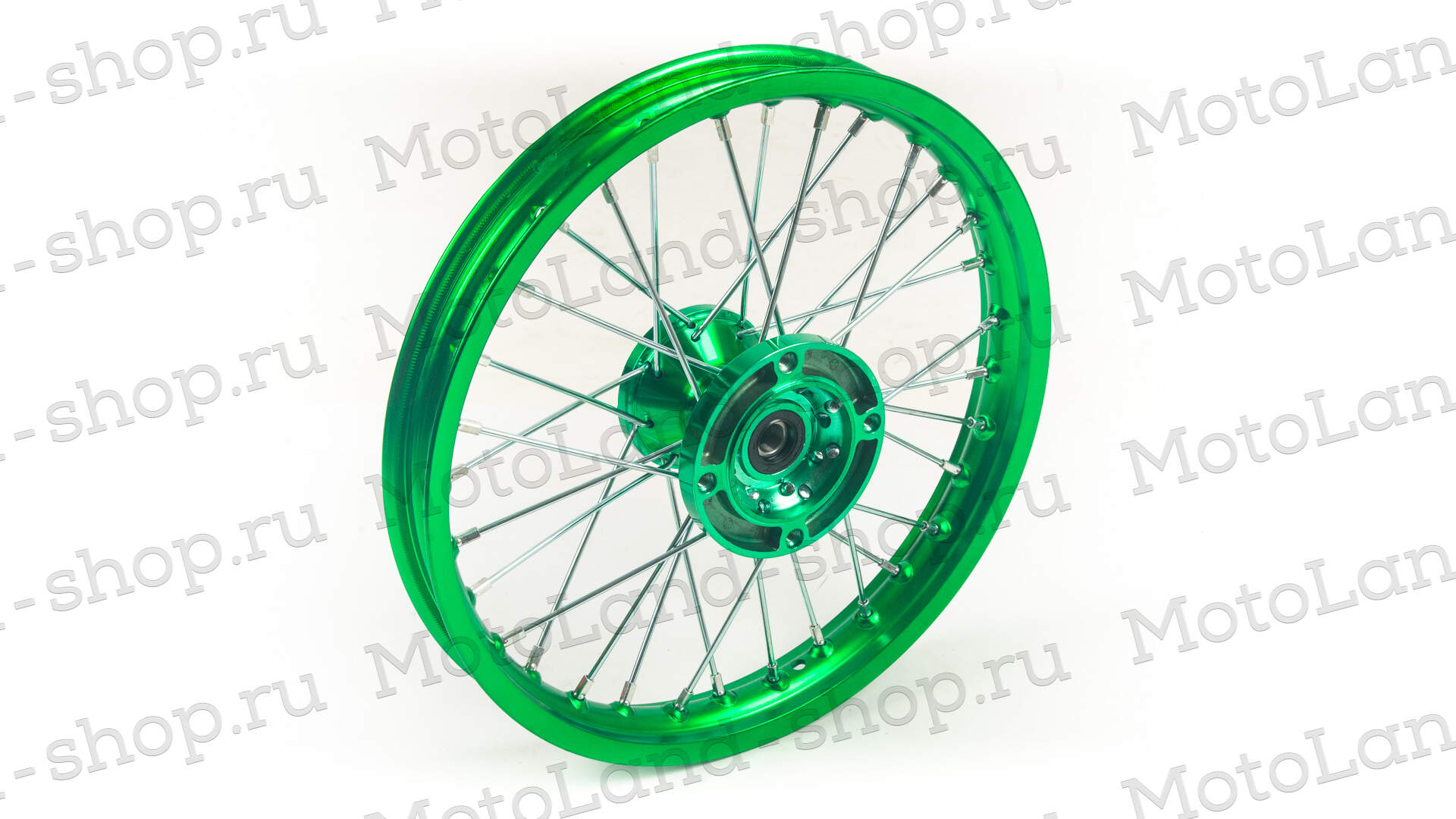 Обод передний 14" (1,40-R14 d=15mm) CNC ступица, алюминий/зеленый X-TECH