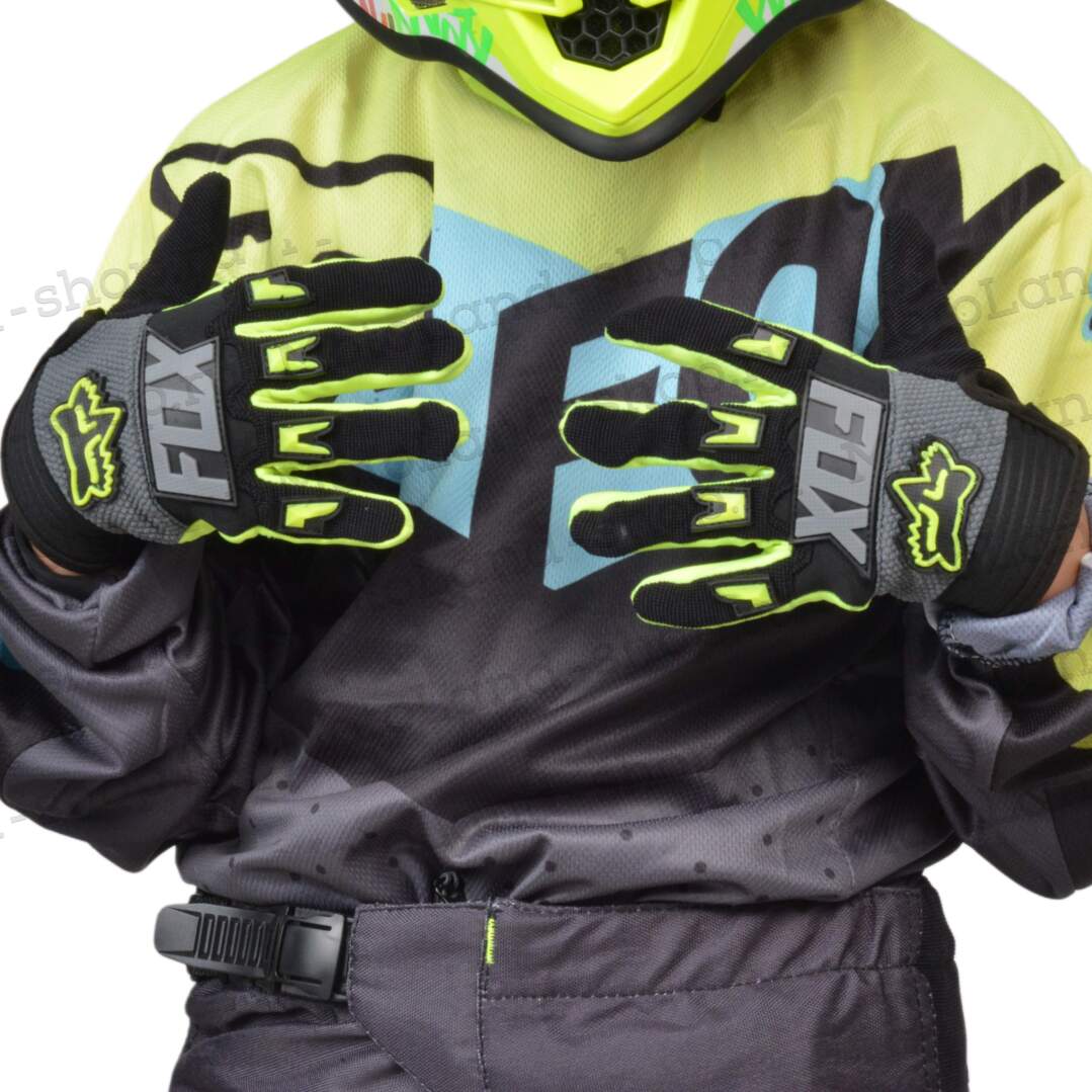 Перчатки мото (детские) FOX №2 Neon-Green/White (15cм/6-7 лет) мотокросс