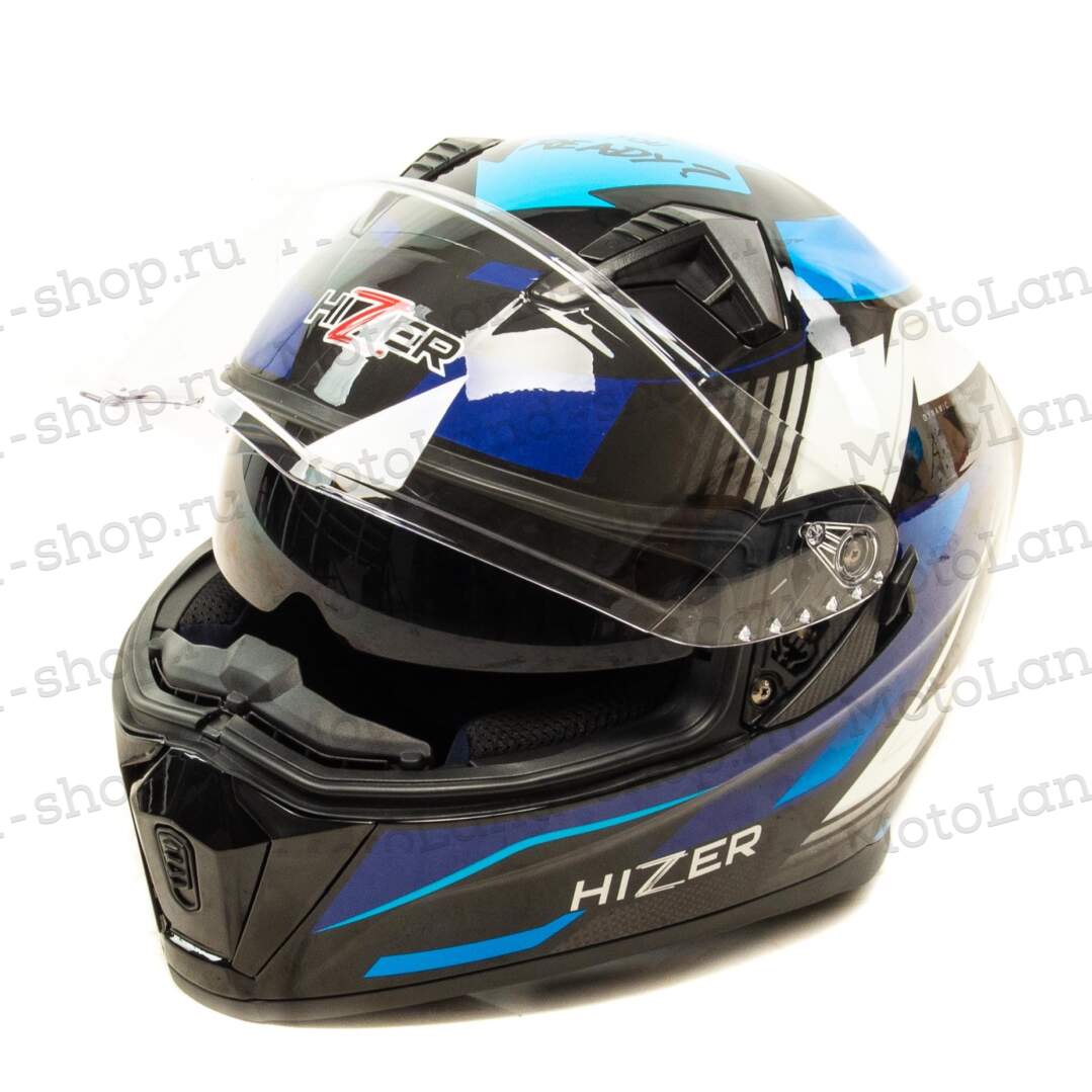 Шлем мото интеграл HIZER J5320 №1 (M)  black/blue (2 визора)