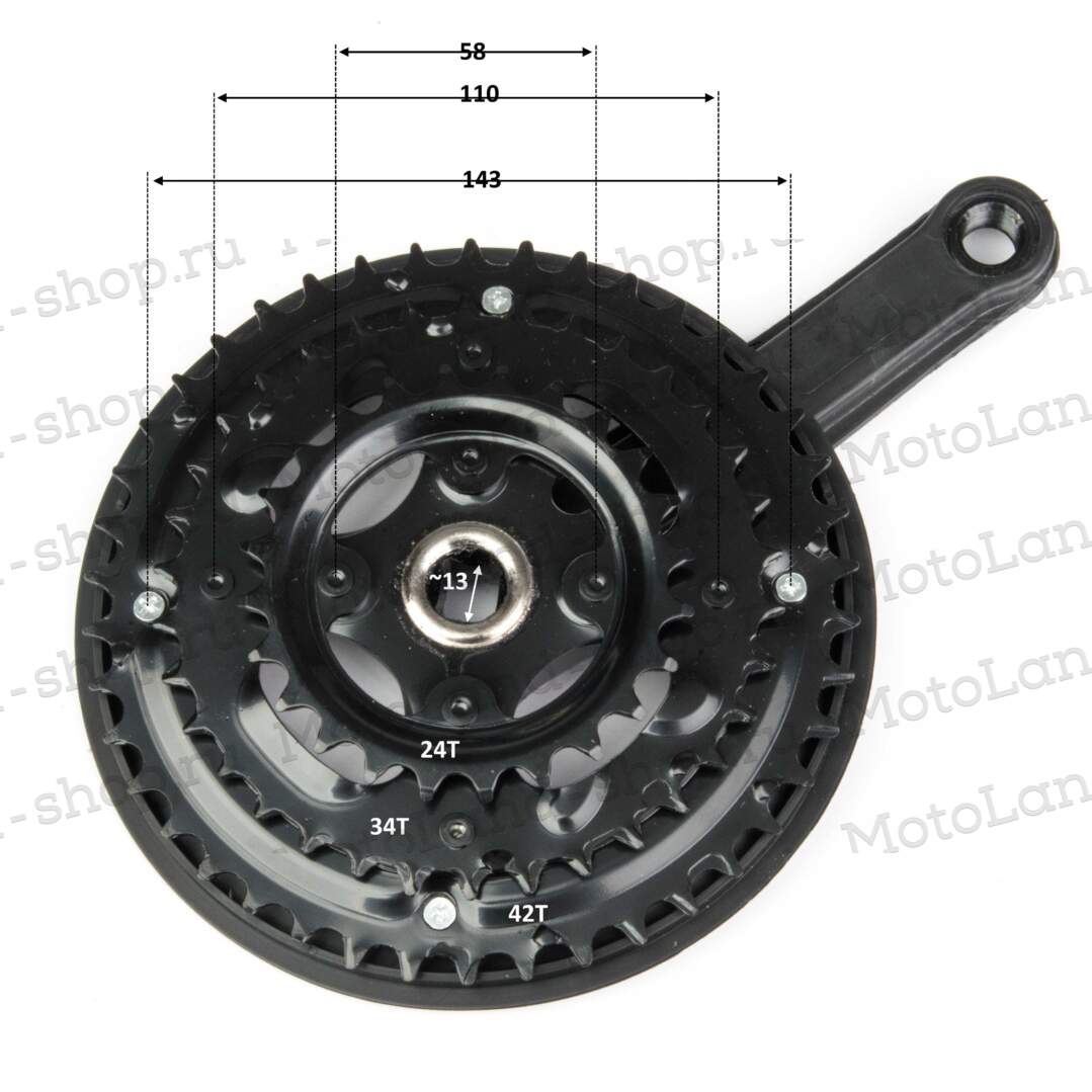 Шатун NECO NSP-3002  звёзды 24/34/42T сталь,152мм