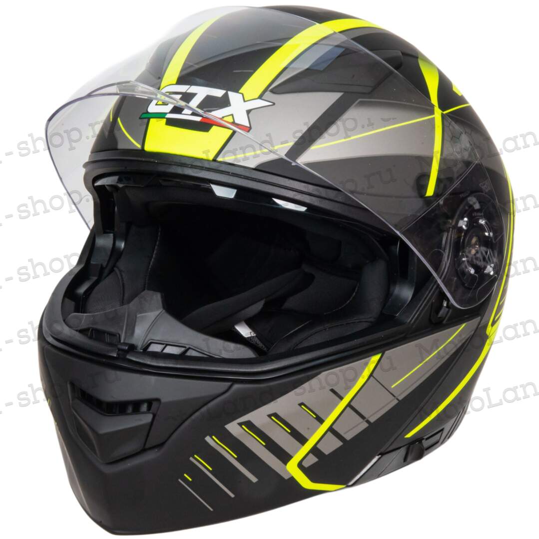 Шлем мото модуляр GTX 550 №3 (XL) BLACK/FLUO YELLOW GREY (2 визора)