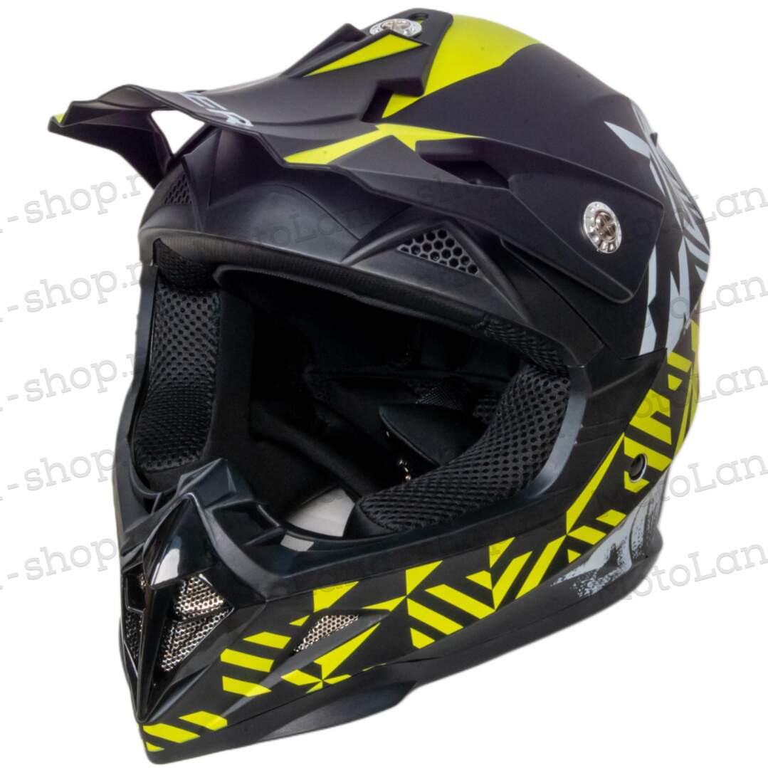 Шлем мото кроссовый HIZER 211 №2 (M)  black/green (подростковый)