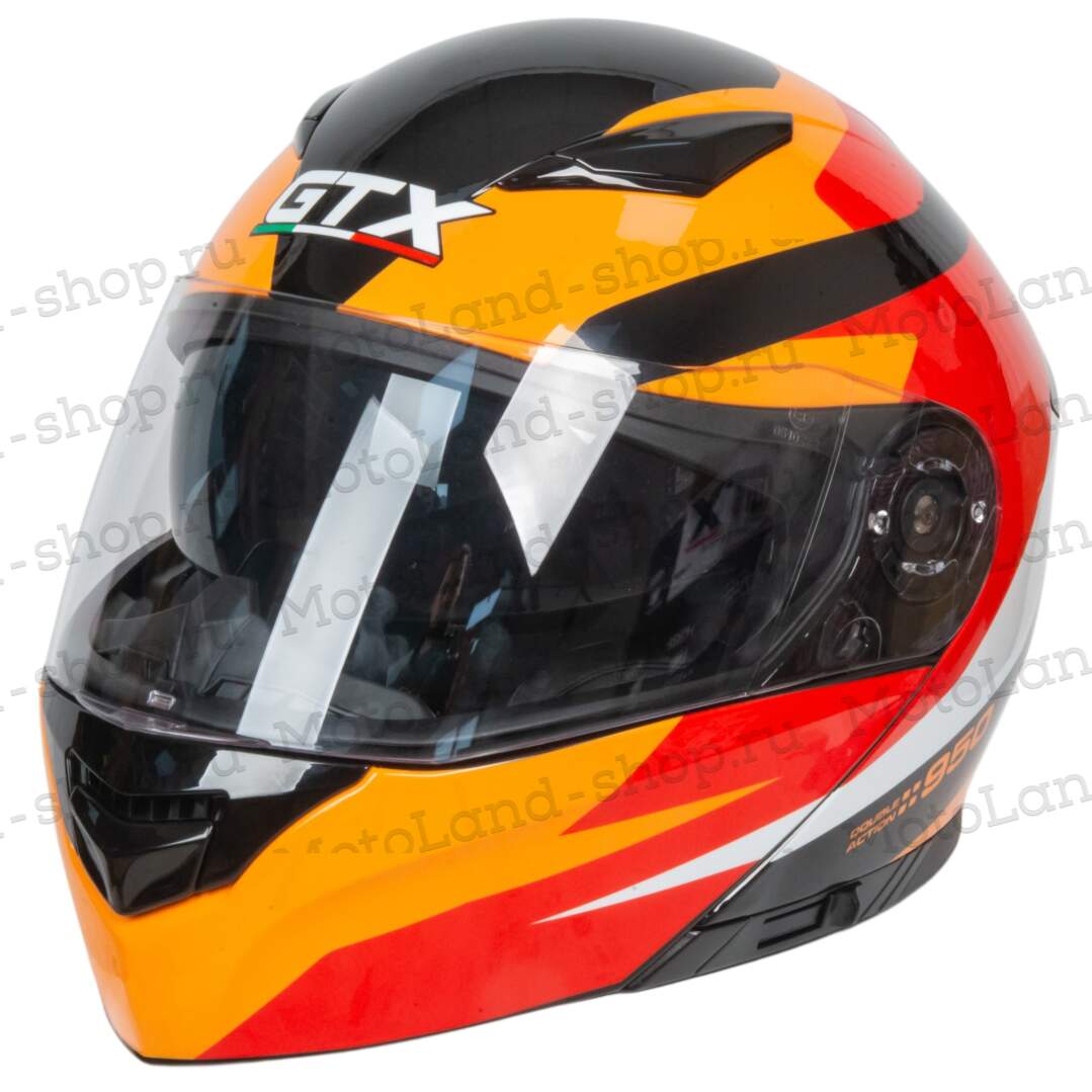 Шлем мото модуляр GTX 550 №2 (S) BLACK/WHITE ORANGE RED (2 визора)