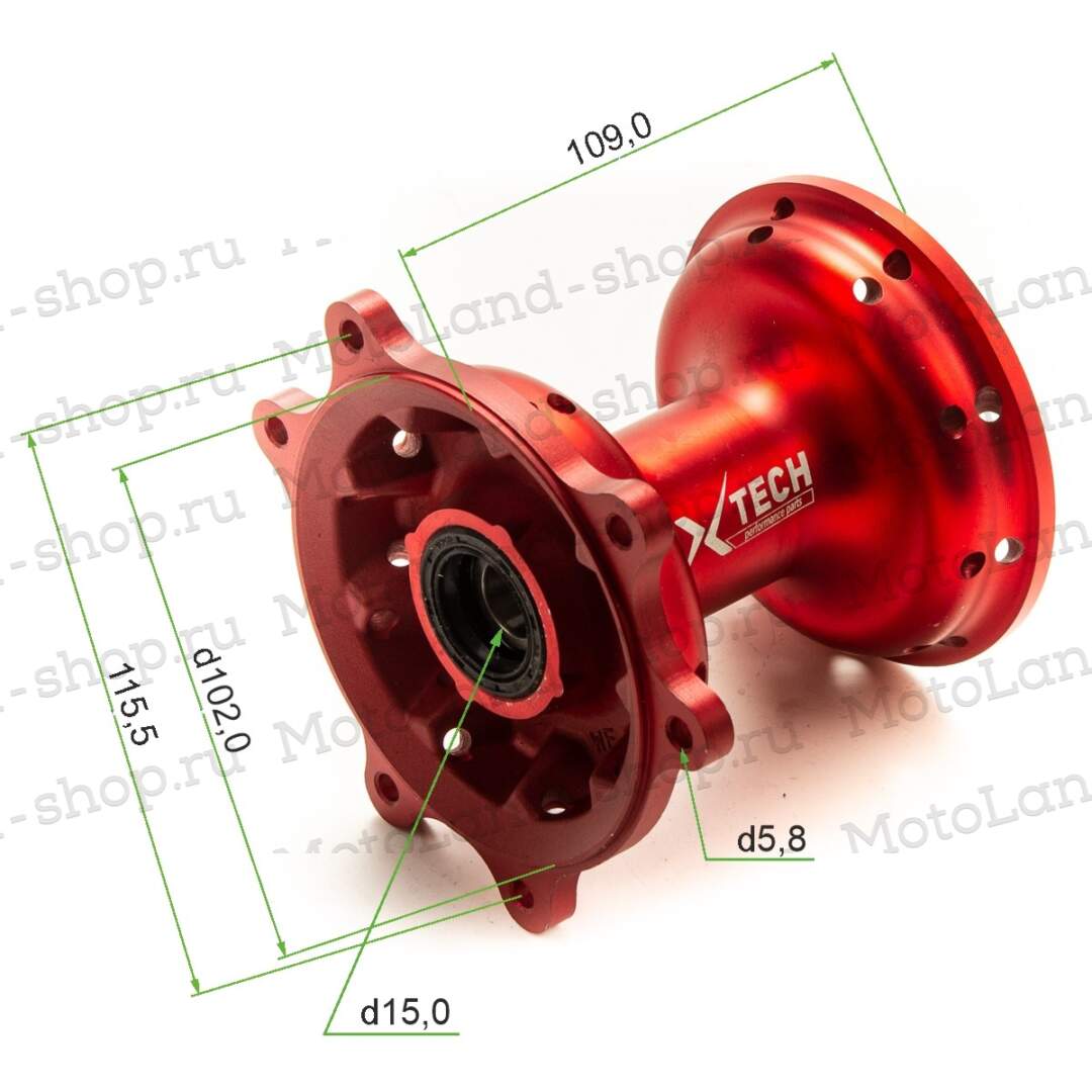 Ступица передняя CNC (R21" d=15mm) красная X-TECH