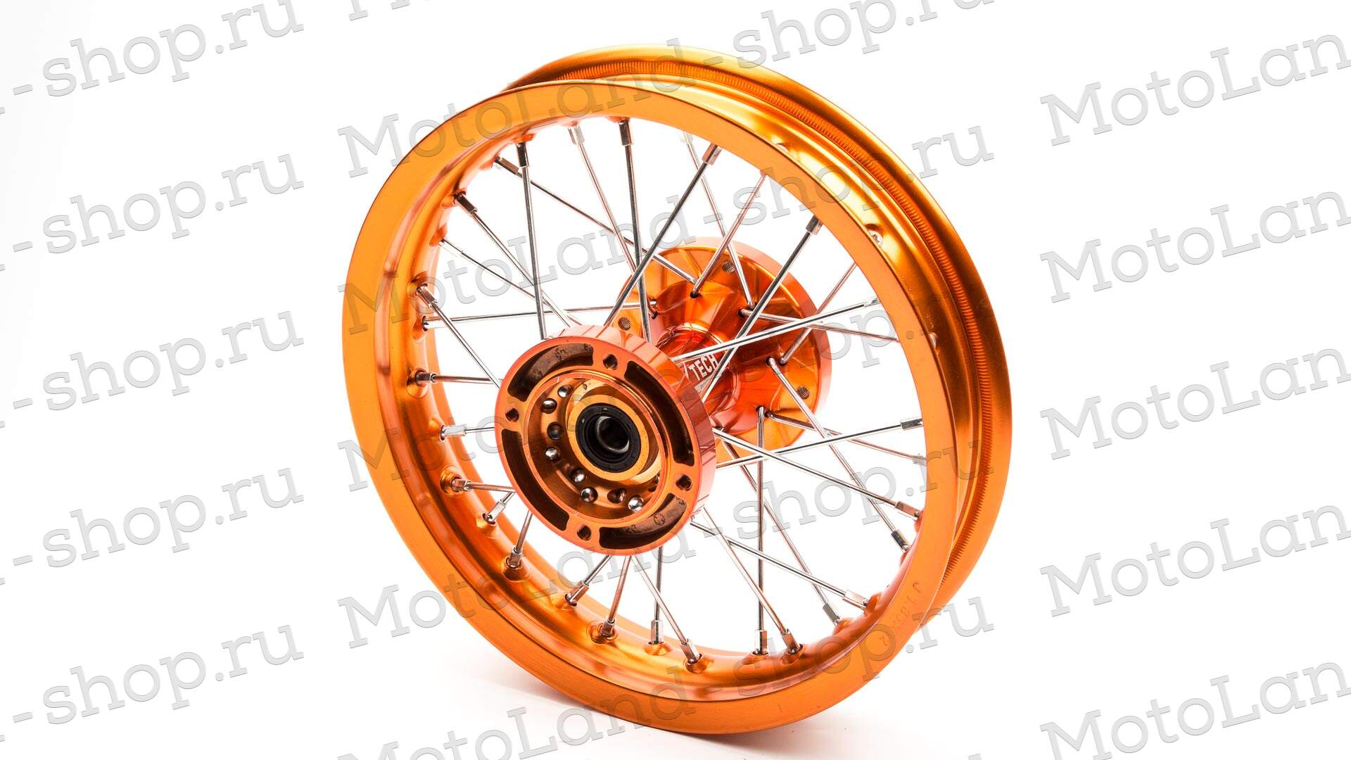 Обод задний 12" (1,85-R12 d=15mm) CNC ступица, алюминий/оранжевый X-TECH (4х100х76/4х92х76 дск/звзд)