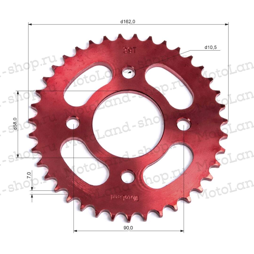 Венец, звезда ведомая (428-39) CG/CB 4х90х58 красная
