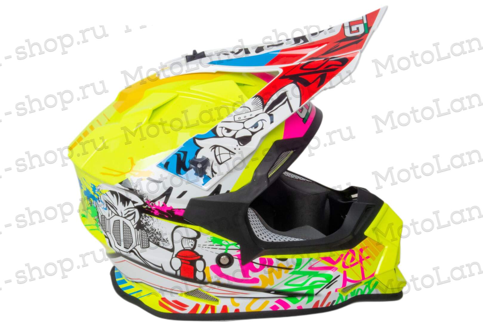 Шлем мото кроссовый GTX 632S №1 (M) FLUO YELLOW / RED BLUE детский (51-52)