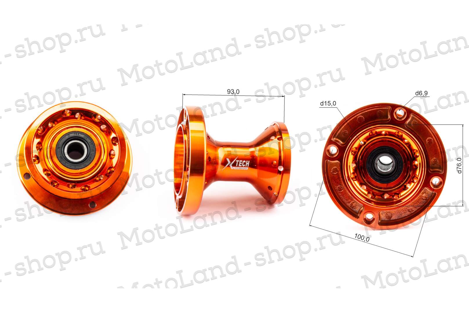 Ступица передняя CNC (R12"/14"/17" d=15mm) оранжевая 100x76x4 M6.9