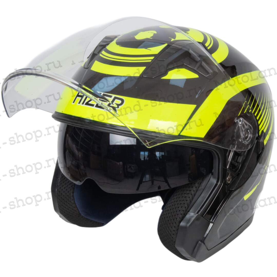 Шлем мото открытый HIZER J228 №1 (L) black/neon yellow