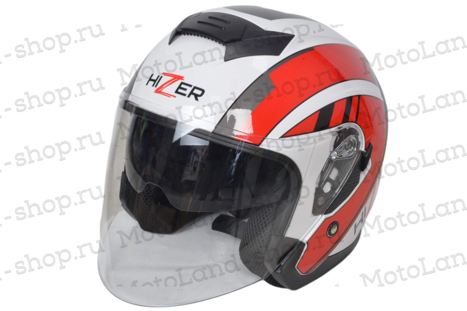 Шлем мото открытый HIZER J222 №1 (M) white/red (2 визора)