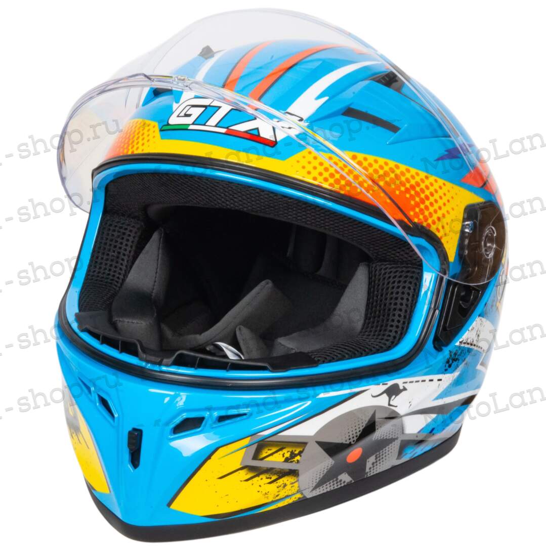 Шлем мото интеграл GTX 578S №2 (S) BLUE / ORANGE YELLOW подростковый