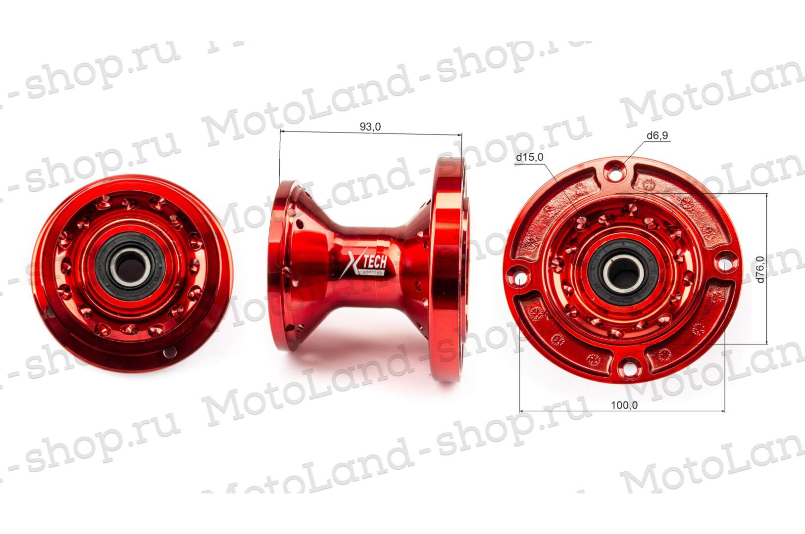 Ступица передняя CNC (R12"/14"/17" d=15mm) красная 100x76x4 M6.9