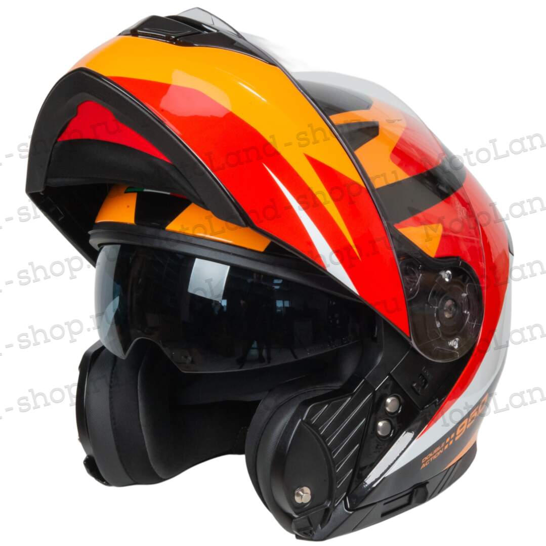 Шлем мото модуляр GTX 550 №2 (XL) BLACK/WHITE ORANGE RED (2 визора)