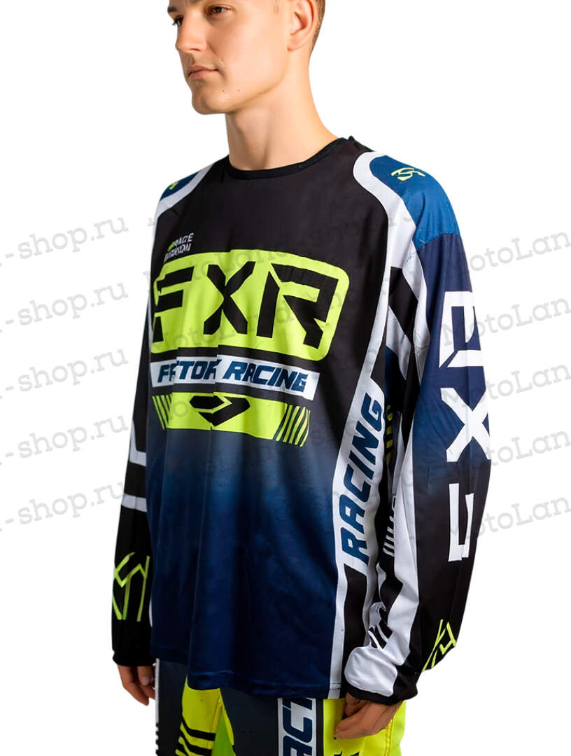 Джерси/футболка для мотокросса FXR №4 (XL) blue/black/white/neon green