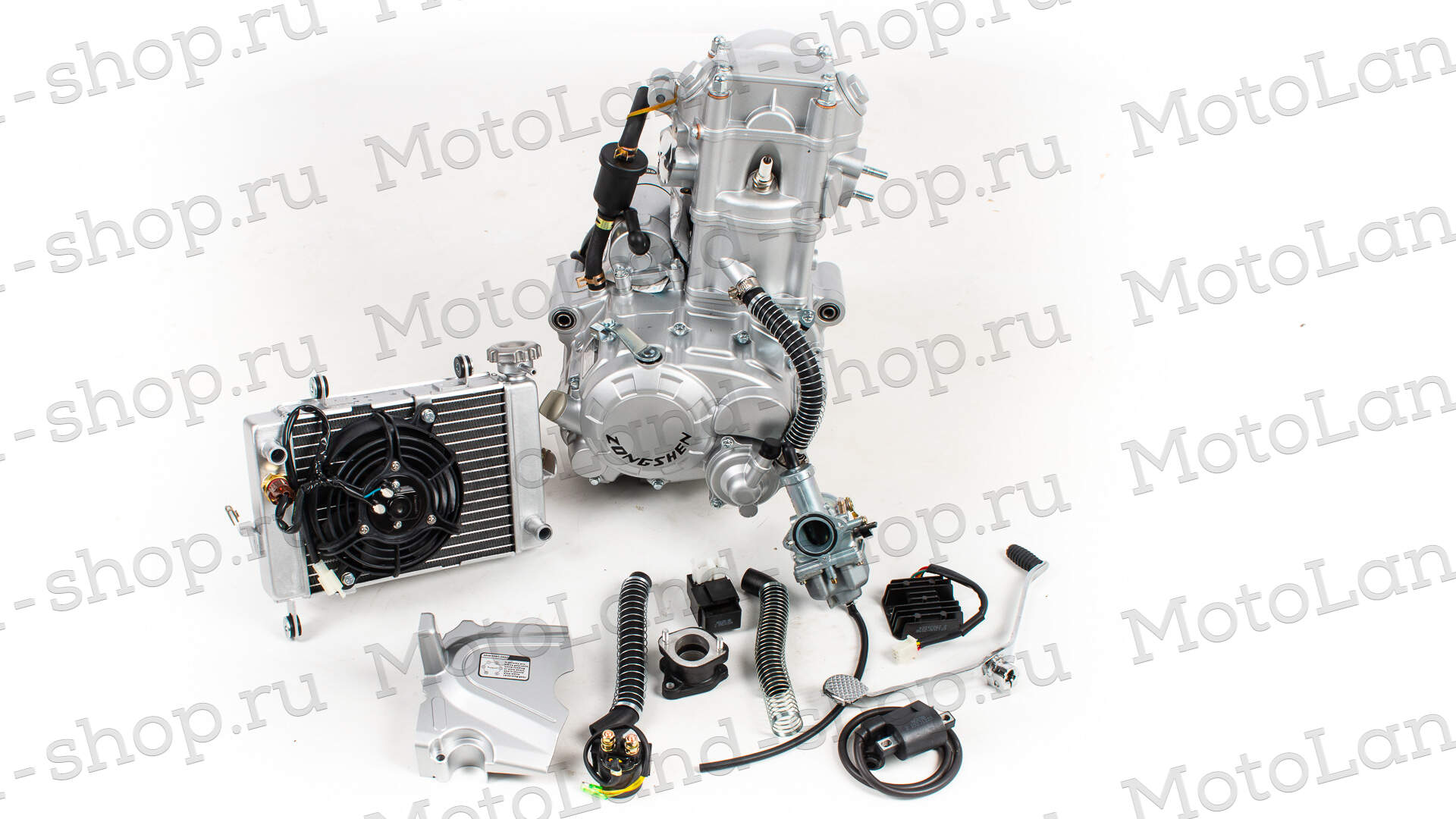 Двигатель 250см3 169MM CB250 (69x65) Zongshen 2 клапана/водянка, реверс, полный комплект+радиатор