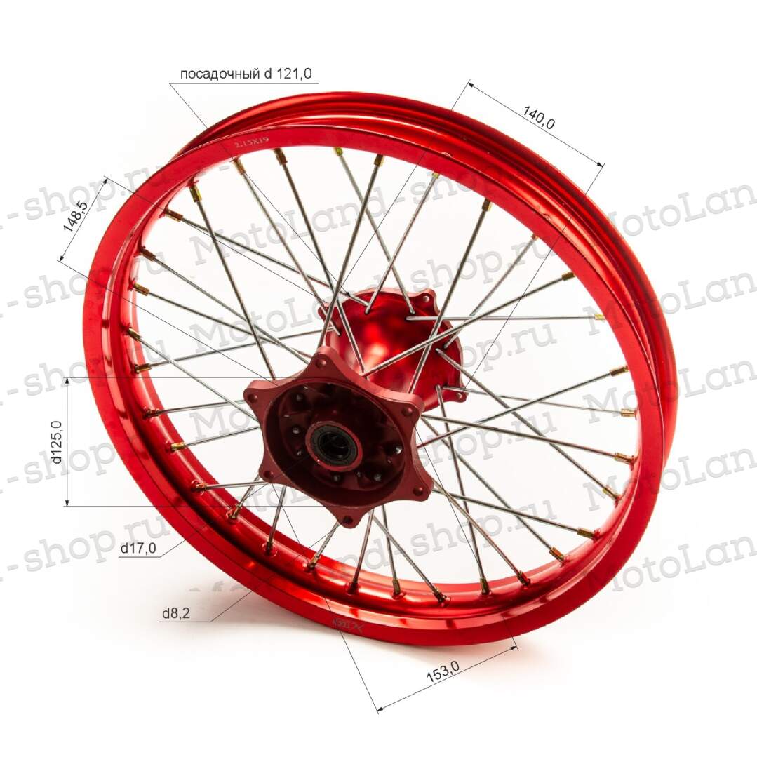 Обод задний 19" (2,15-R19 d=17mm) CNC ступица, алюминий/красный X-TECH