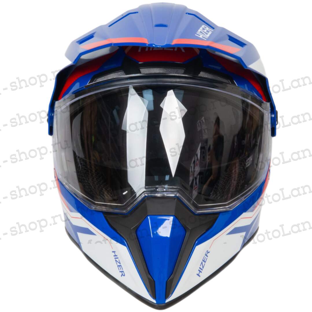 Шлем мото кроссовый HIZER J6808 №3 (M) white/blue/red