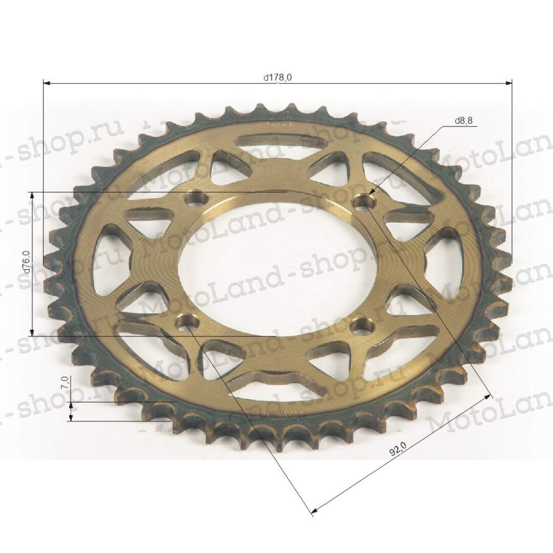 Венец, звезда ведомая (428H-43) сталь, закаленные зубья PIT BIKE 125-190 4х92х76