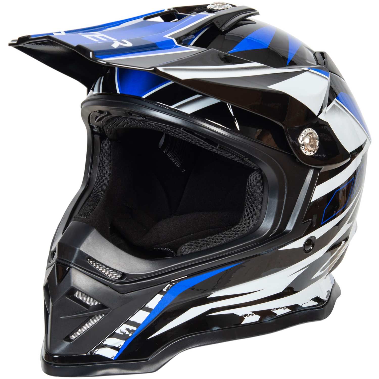 Шлем мото кроссовый HIZER B6197 №4 (M) black/blue/white