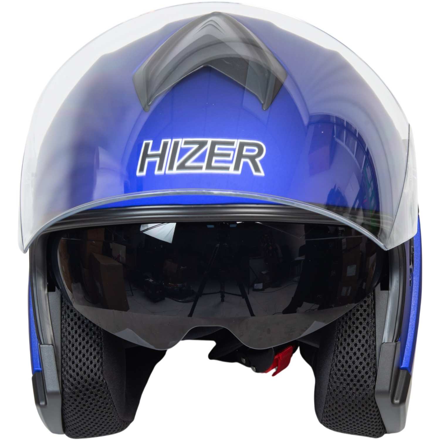 Шлем мото открытый HIZER J232 №2 (XL) matte blue (2 визора)