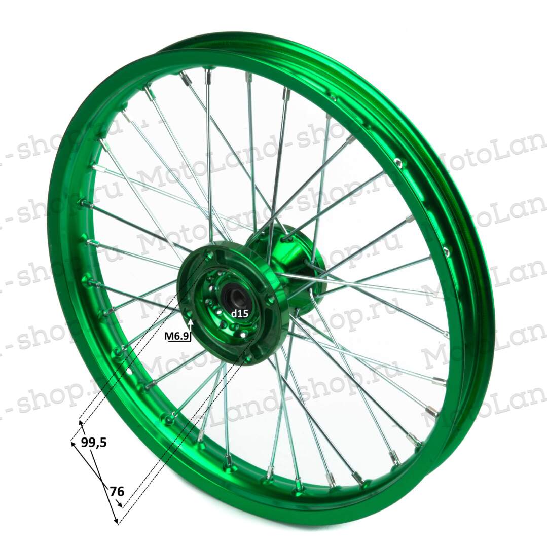 Обод передний 17" (1,60-R17 d=15mm) (4x100x76) CNC ступица, алюминий/зеленый X-TECH