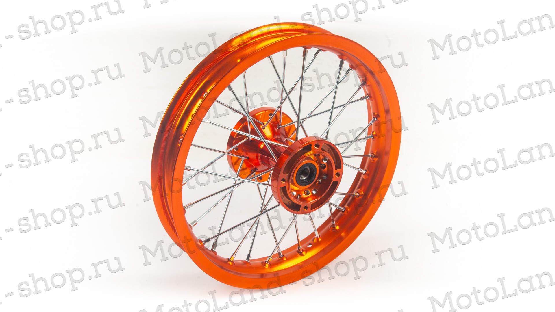 Обод задний 14"  (1,85-R14 d=15mm) CNC ступица, алюминий/оранжевый X-TECH