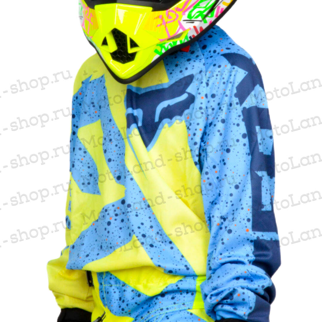 Джерси/футболка для мотокросса (детская) FOX №2 / Blue/Neon-Green (рост 145-155 см)