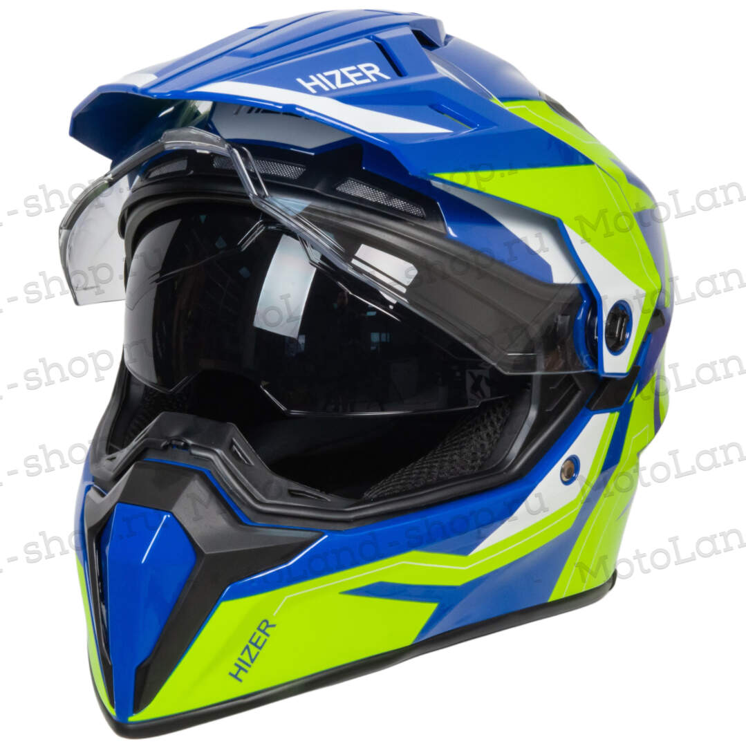 Шлем мото мотард HIZER J6808 №2 (XXL) yellow/blue