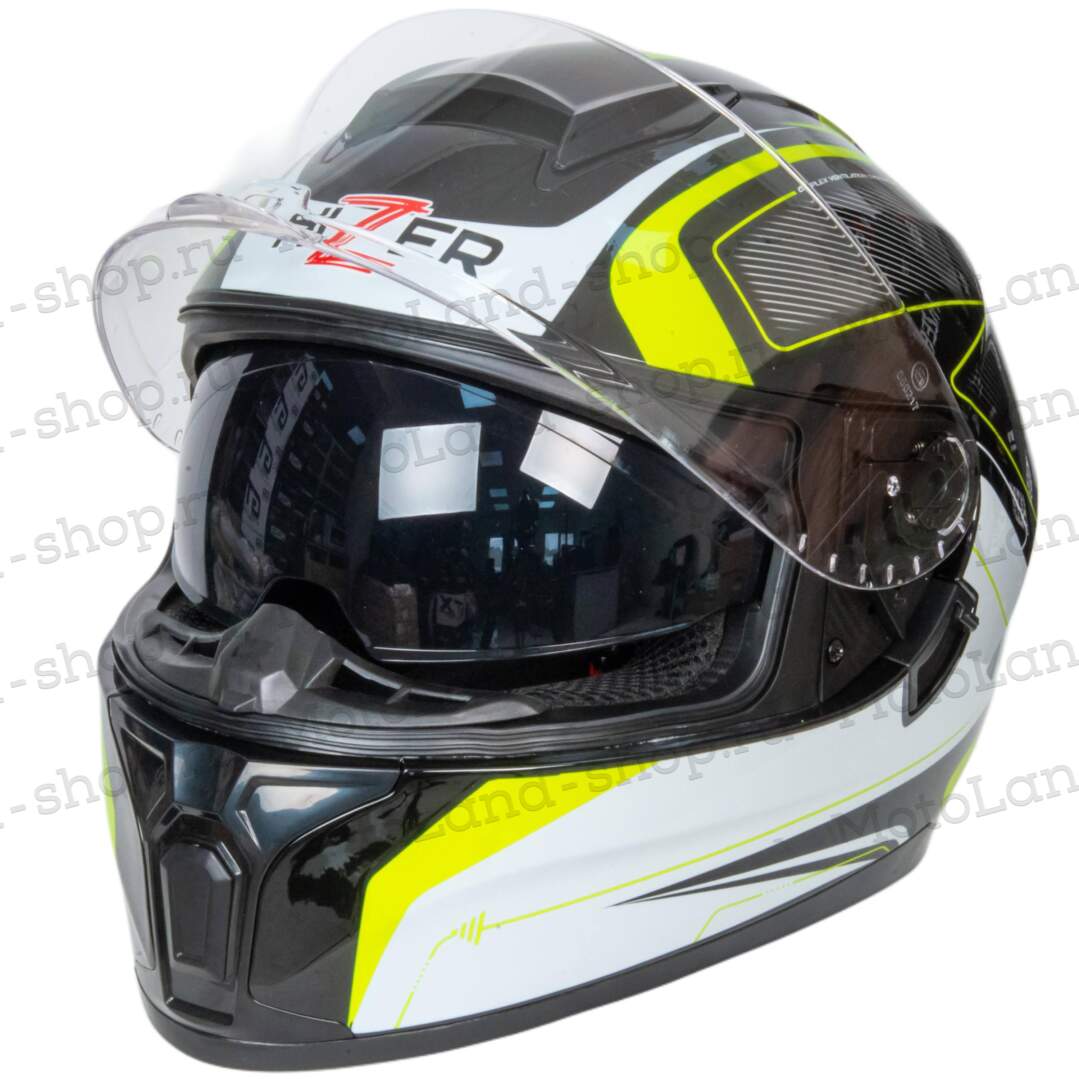 Шлем мото интеграл HIZER B566 №1 (L)  black/white/yellow (2 визора) 