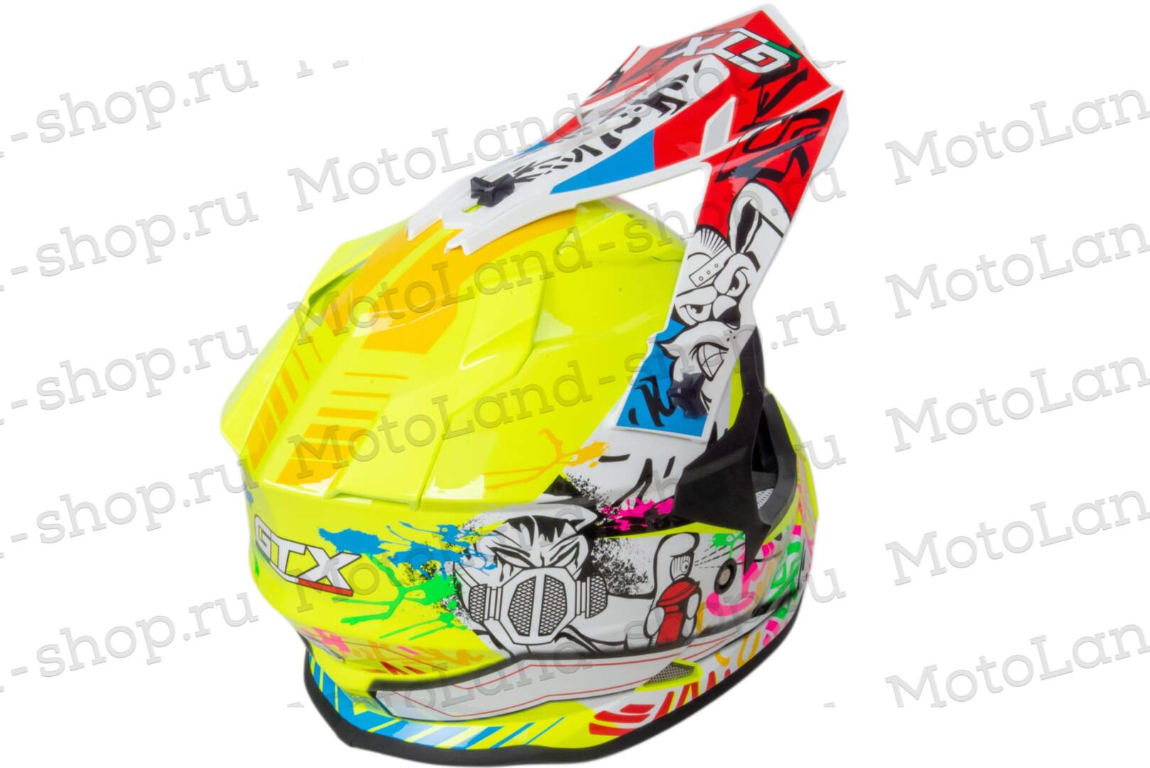 Шлем мото кроссовый GTX 632S №1 (S) FLUO YELLOW / RED BLUE детский (49-50)