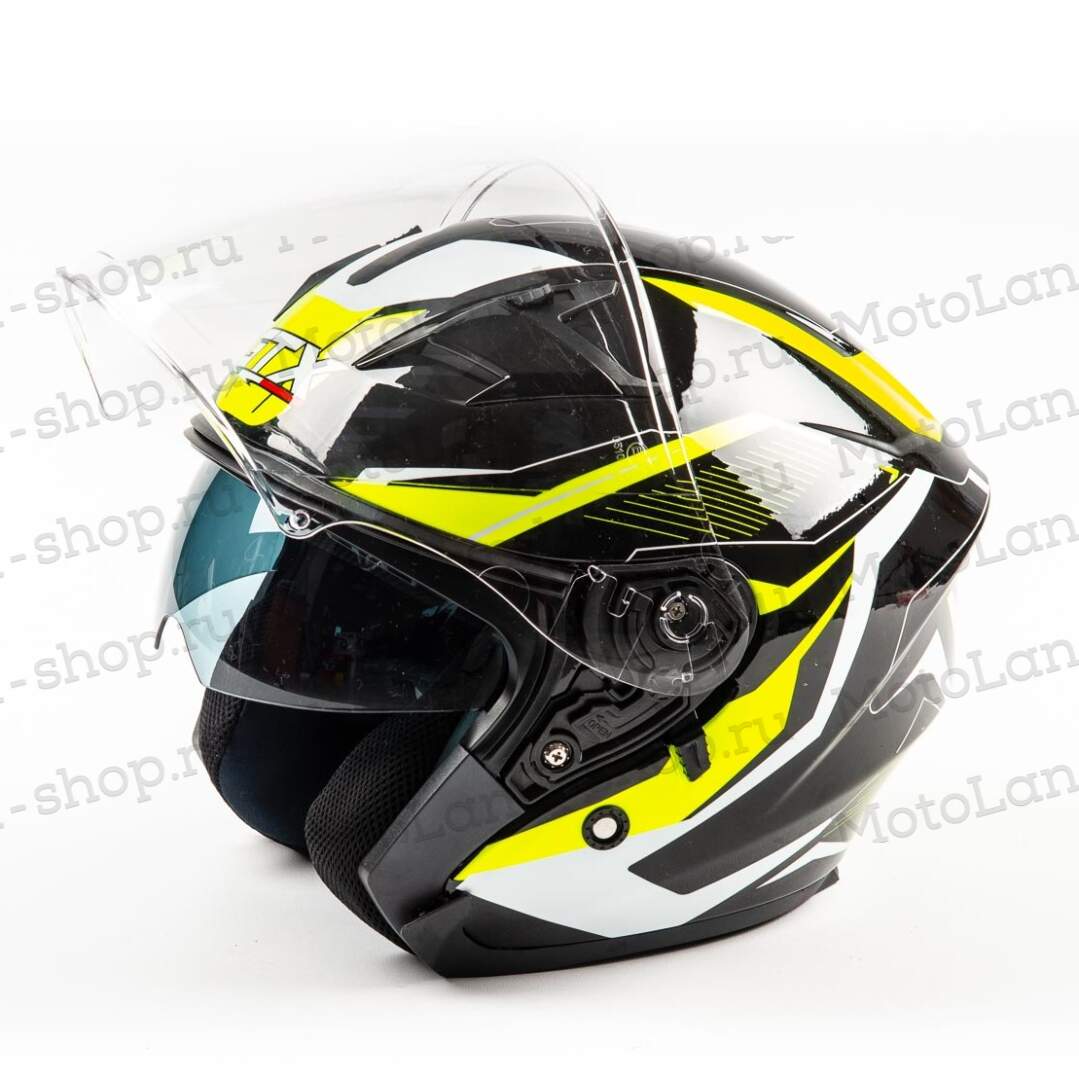 Шлем мото открытый GTX 278 №2 (M) BLACK/FLUO YELLOW WHITE (2 визора)