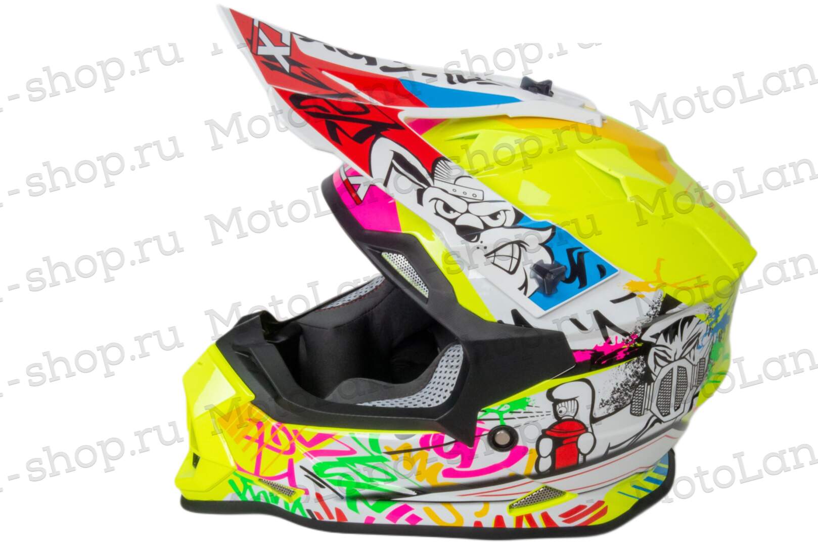 Шлем мото кроссовый GTX 632S №1 (S) FLUO YELLOW / RED BLUE детский (49-50)