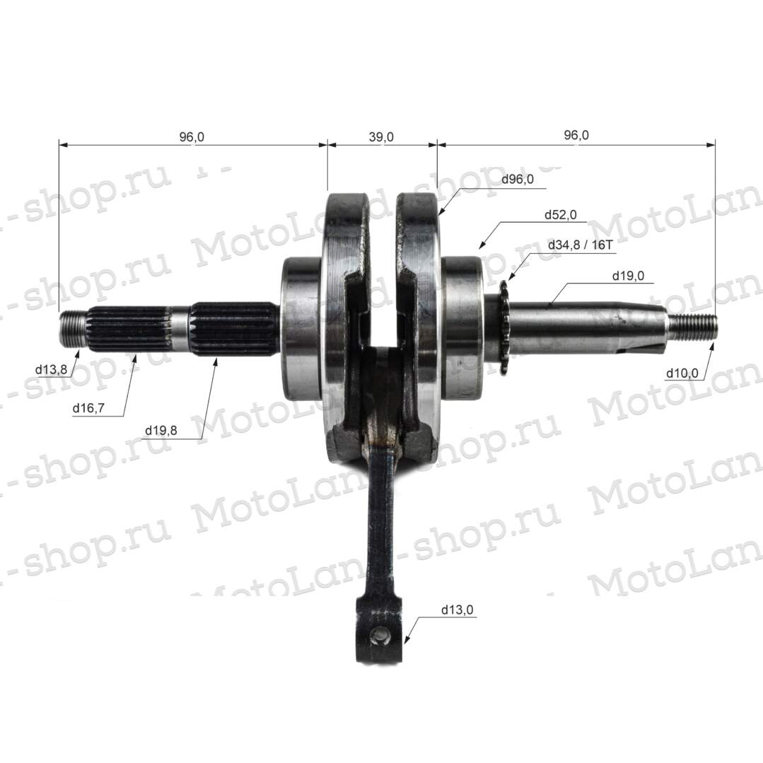 Коленвал 156FMJ  YX140 (W063) 140см3 (ход 57мм) X-TECH
