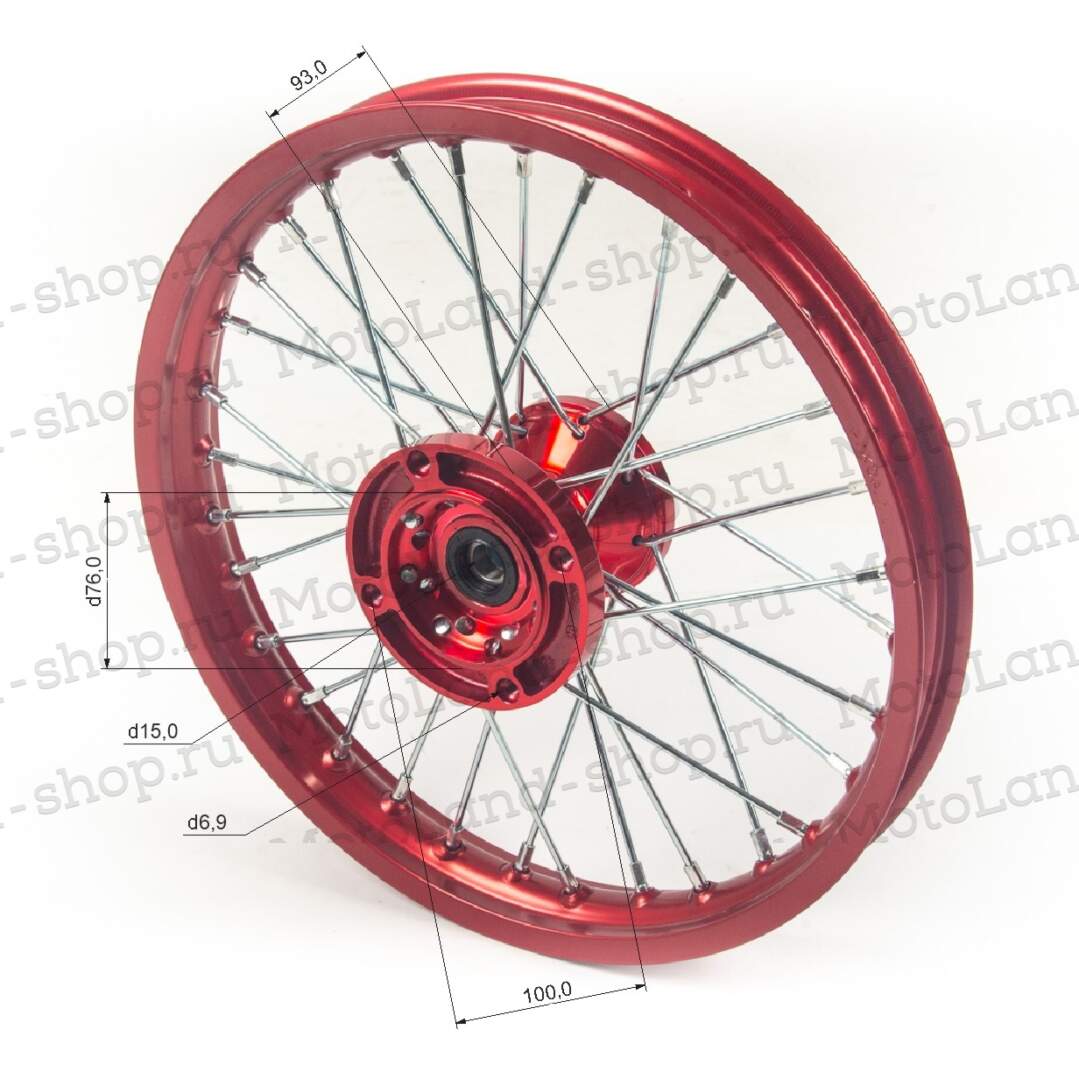 Обод передний 14" (1,40-R14 d=15mm) CNC ступица, алюминий/красный X-TECH