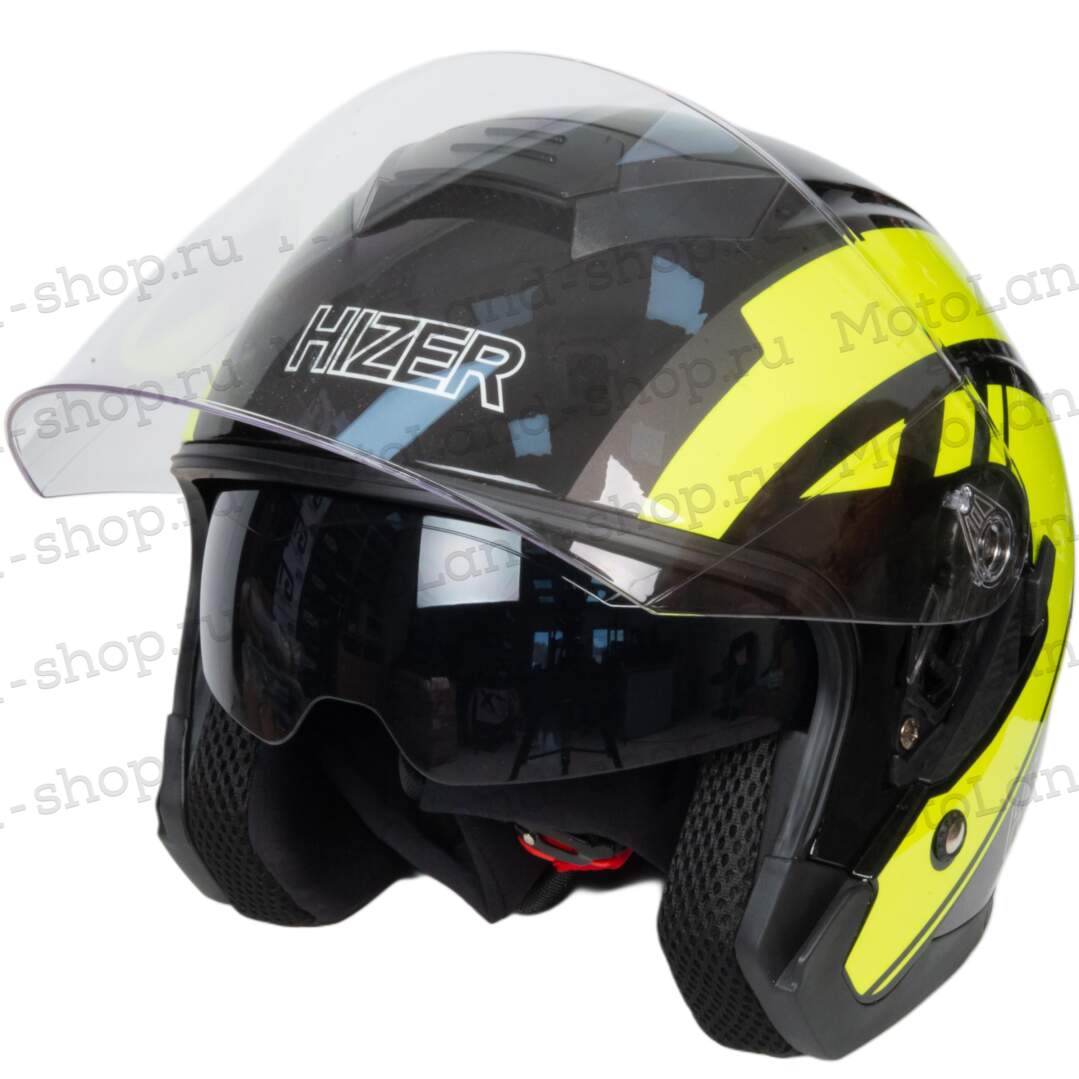 Шлем мото открытый HIZER J222 №2 (S) black/yellow (2 визора)