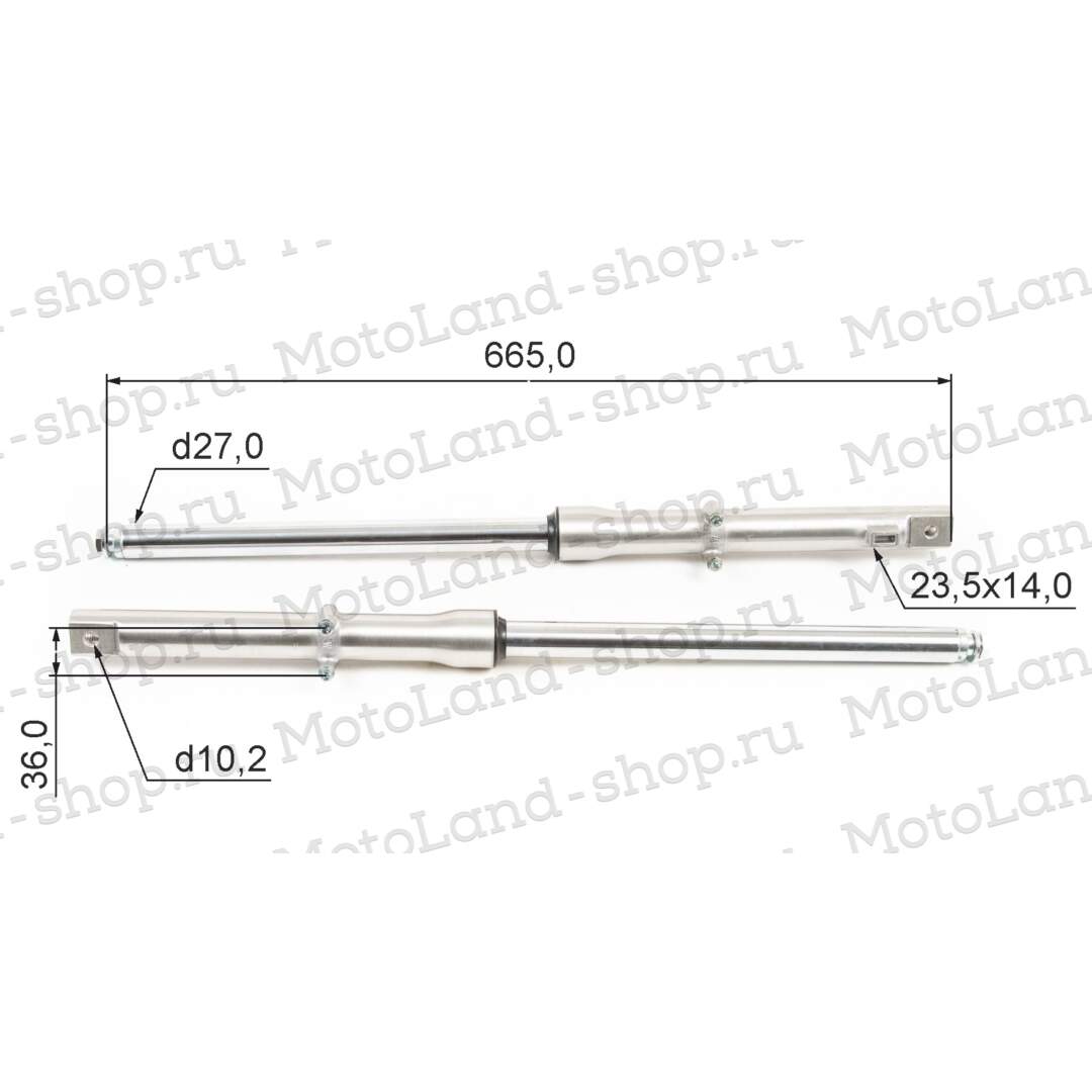 Амортизатор L=665 передний (перья, компл.) Альфа