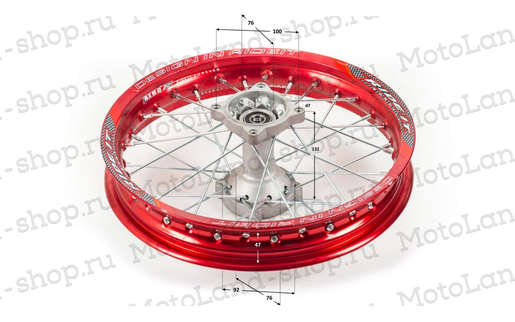 Обод задний 14" (1,85-R14 d=15mm) алюминий/красный