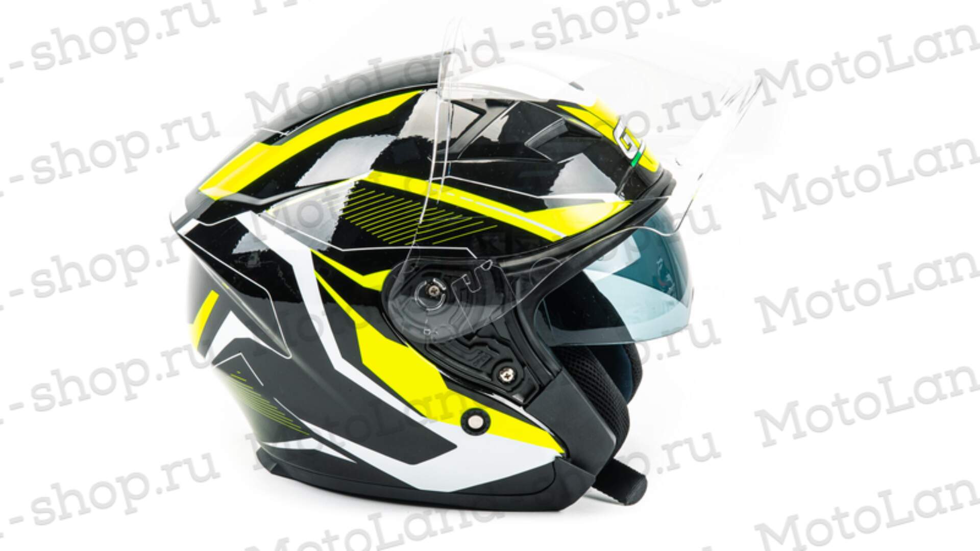 Шлем мото открытый GTX 278 №2 (XL) BLACK/FLUO YELLOW WHITE (2 визора)