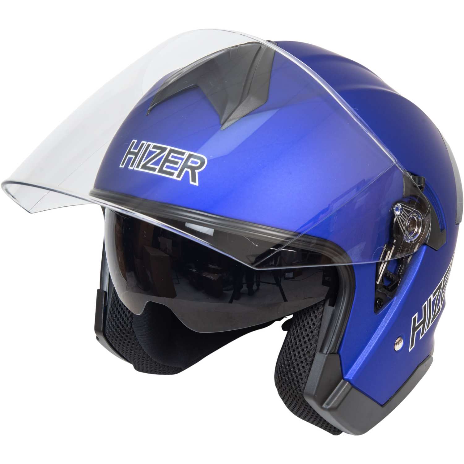 Шлем мото открытый HIZER J232 №2 (L) matte blue (2 визора)