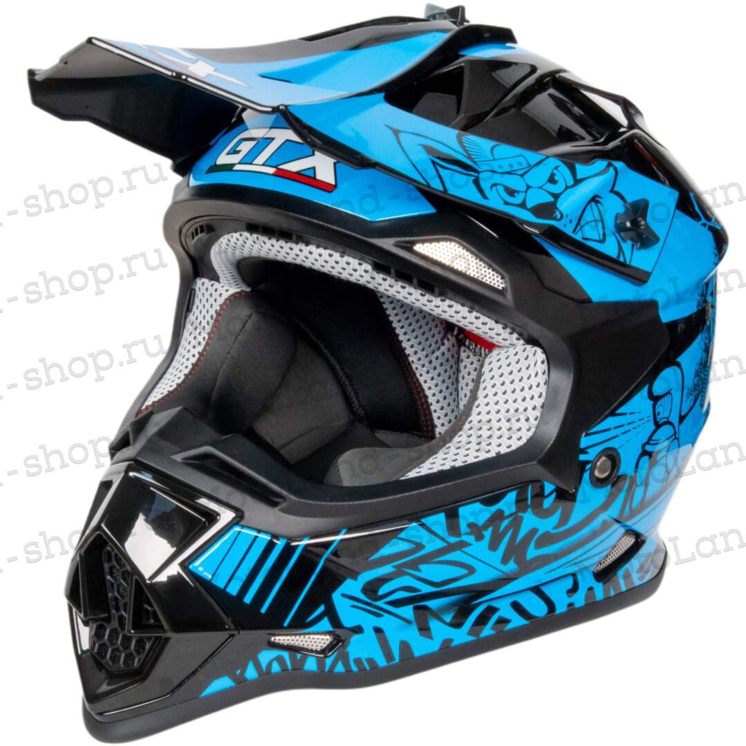 Шлем мото кроссовый GTX 632S №3 (M) BLACK / BLUE детский (51-52)