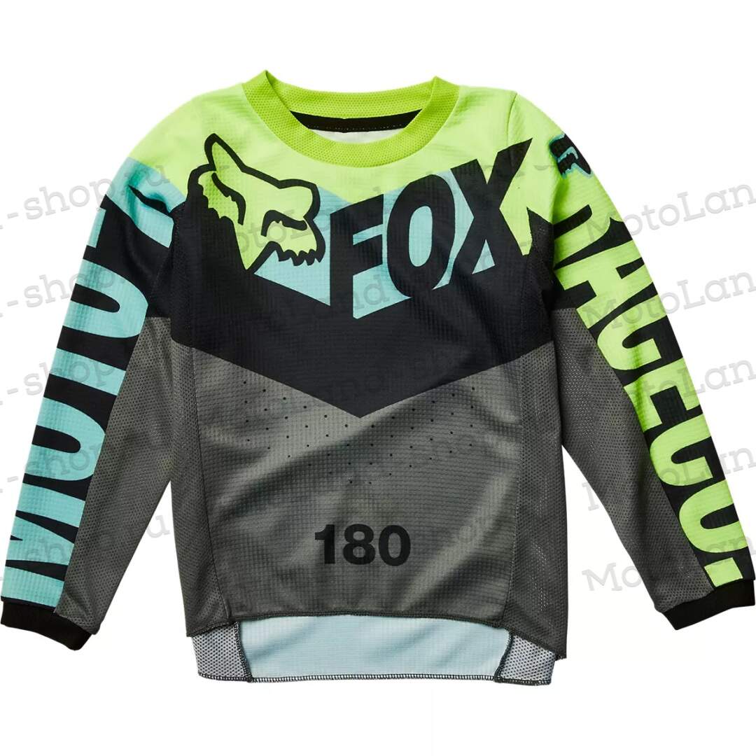 Джерси/футболка для мотокросса (детская) FOX №1 / Grey/Neon-Green (рост 130-140 см)