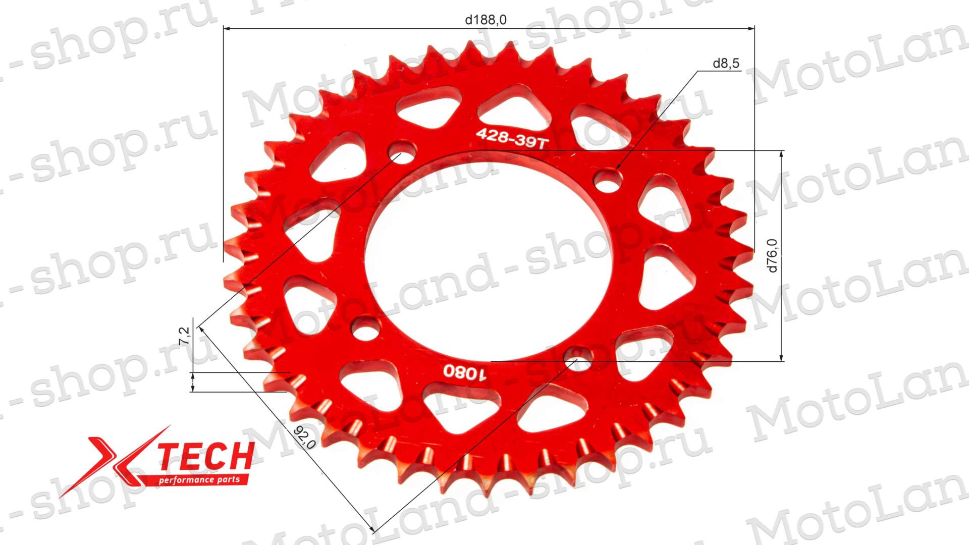 Венец, звезда ведомая (428H-39) X-TECH PIT BIKE 125-190 4х90х76 алюминиевая с самоочисткой