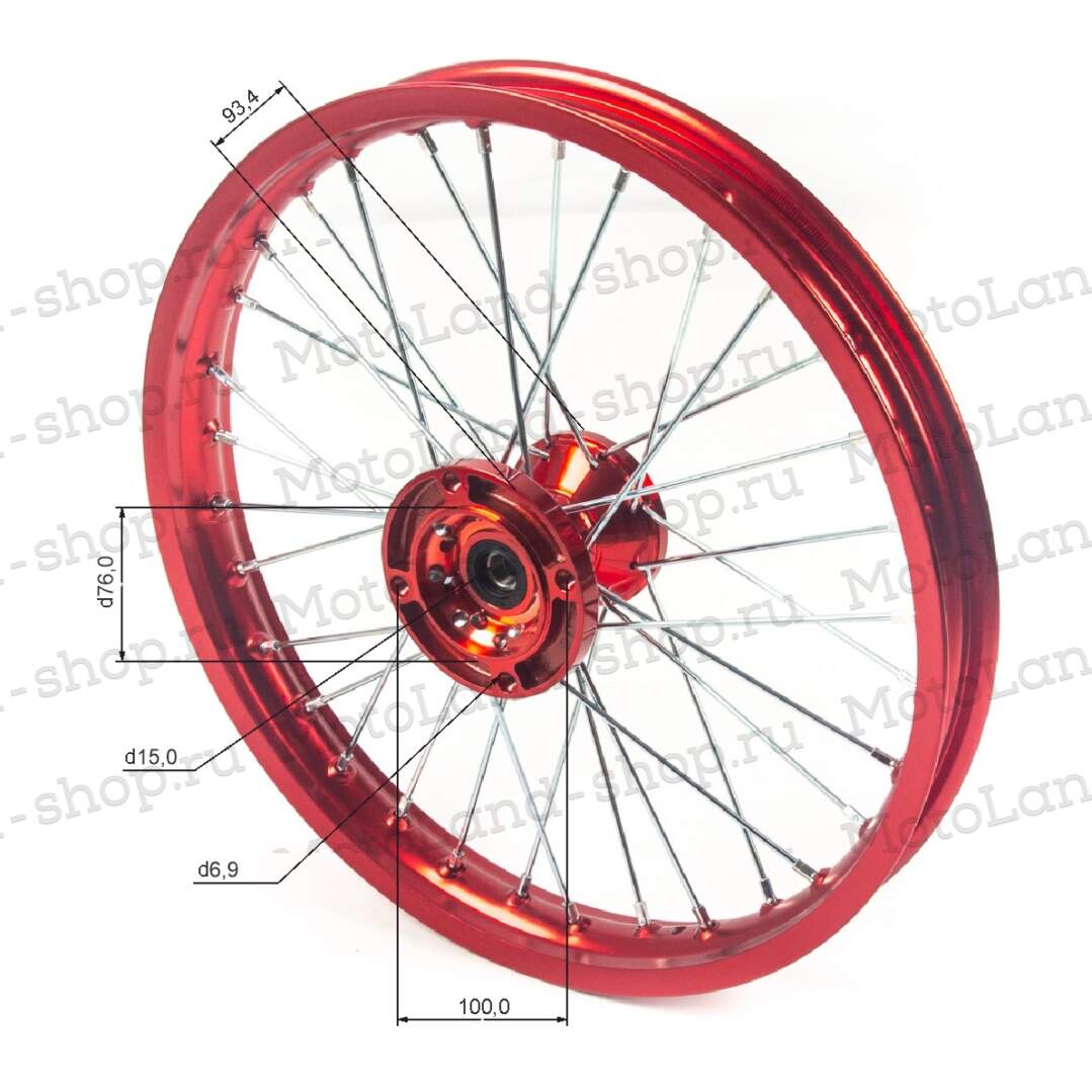 Обод передний 17" (1,60-R17 d=15mm) CNC ступица, алюминий/красный X-TECH