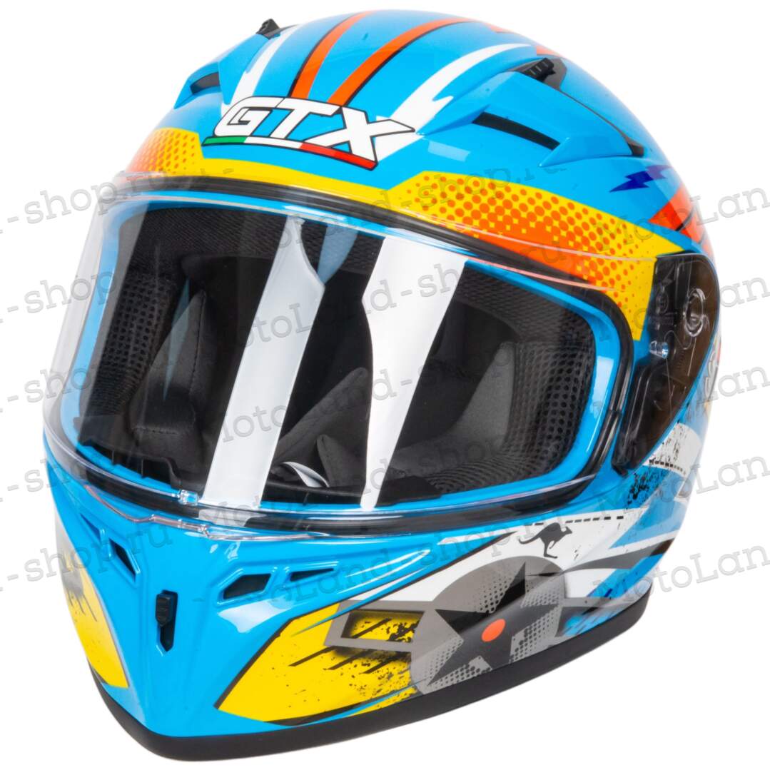 Шлем мото интеграл GTX 578S №2 (M) BLUE / ORANGE YELLOW подростковый