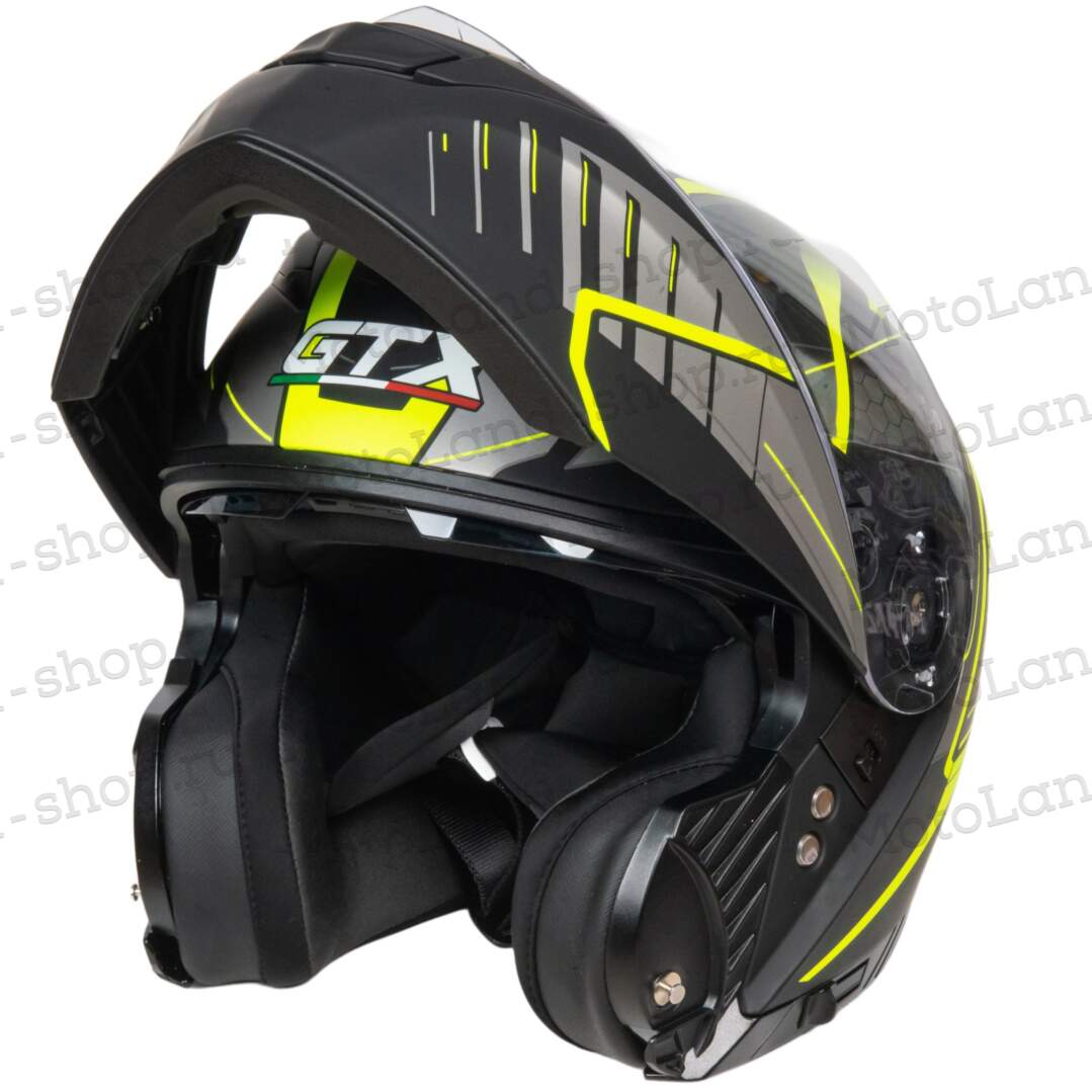 Шлем мото модуляр GTX 550 №3 (M) BLACK/FLUO YELLOW GREY (2 визора)