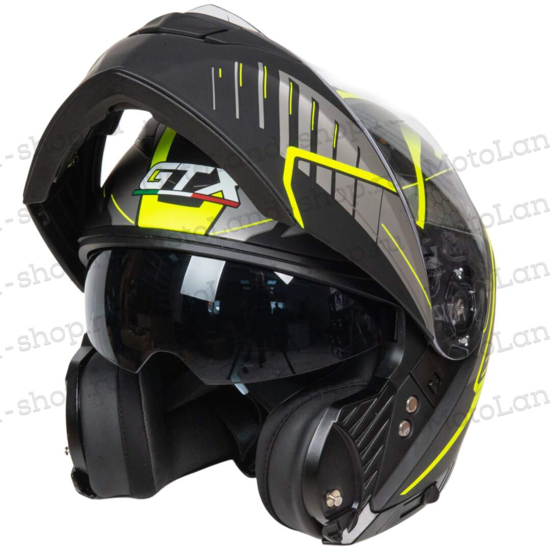 Шлем мото модуляр GTX 550 №3 (M) BLACK/FLUO YELLOW GREY (2 визора)