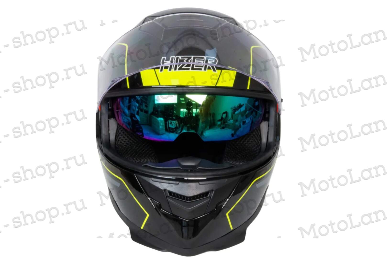 Шлем мото интеграл HIZER J5318 №1 (S)  black/yellow (2 визора)
