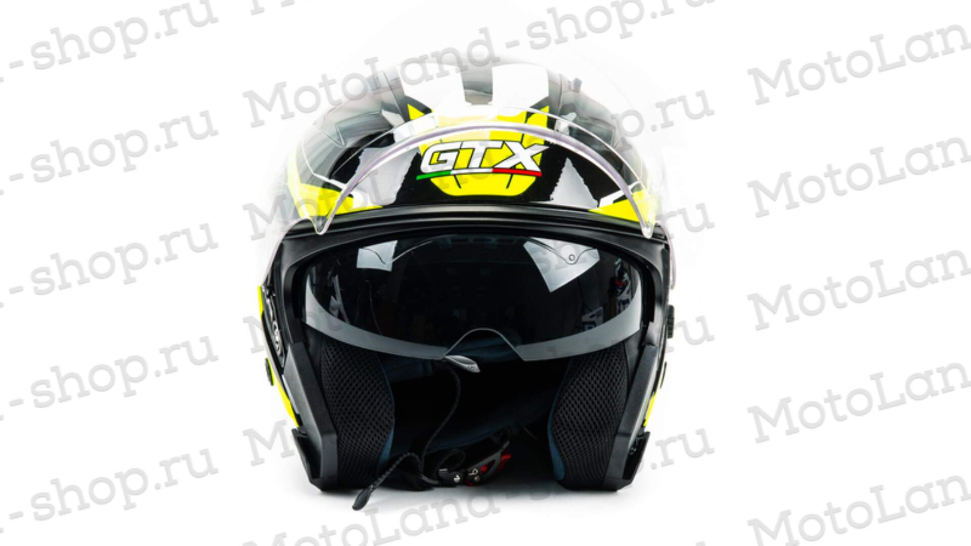 Шлем мото открытый GTX 278 №2 (M) BLACK/FLUO YELLOW WHITE (2 визора)