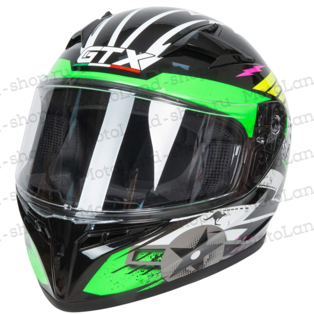 Шлем мото интеграл GTX 578S №1 (M) BLACK / FLUO GREEN YELLOW подростковый